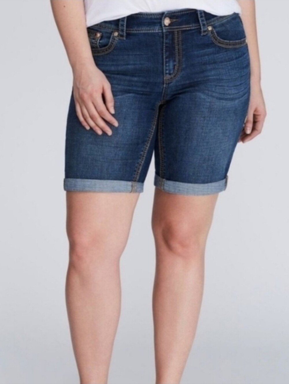 Melissa McCarthy Seven7 Dark Blue Cuffed Denim Bermuda Shorts